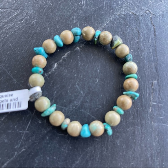 Natural round & nugget Turquoise Beaded Bracelet 6”